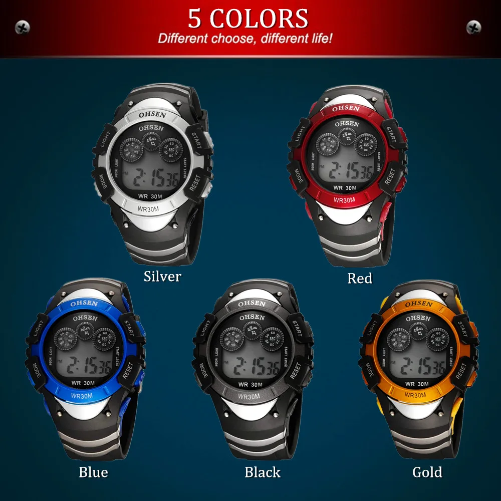 2017 Ohsen цифровой Часы LED для мальчиков наручные часы 30 м Водонепроницаемый