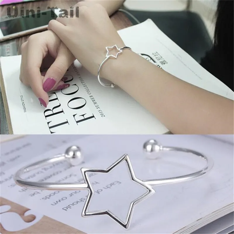 Uini-Tail hot new 925 Tibetan silver small fresh five-pointed star bracelet women fashion cute smooth wholesale | Украшения и