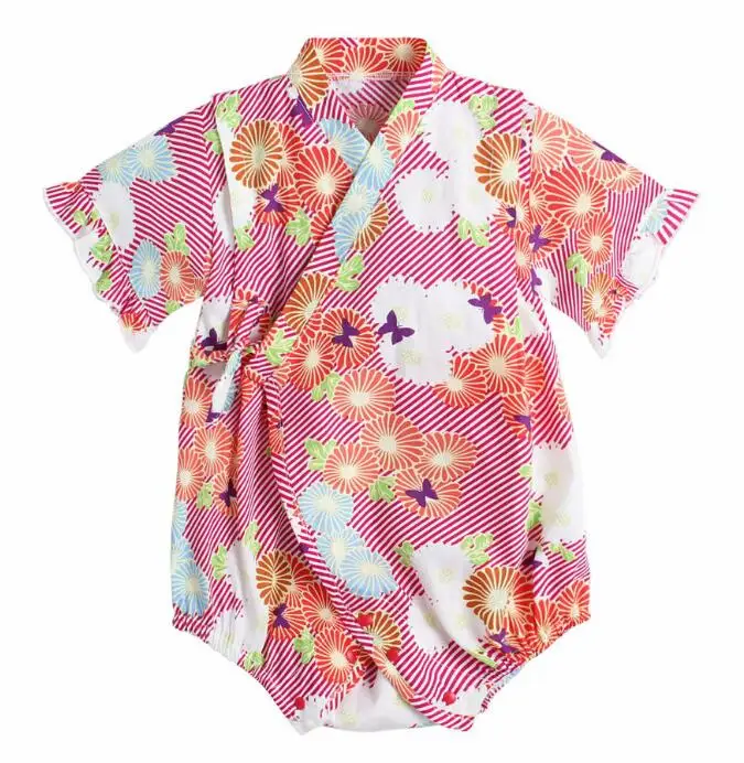 Pink stripe flower Кимоно детская одежда в японском стиле детская одежда для девочек Комбинезон Ретро Халат Форма одежда Пижама для младенцев цветочный костюм - Цвет: Pink stripe flower