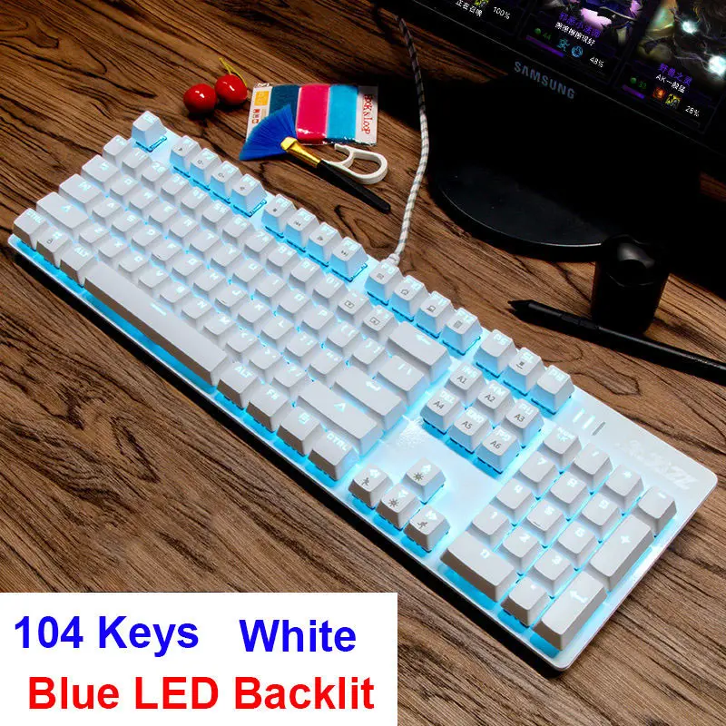 Blue Light White Ajazz RGB светодиодный с подсветкой мультимедийная механическая клавиатура Проводная USB с подсветкой игровая клавиатура геймер эргономичная для ноутбука компьютера - Цвет: Blue Light White