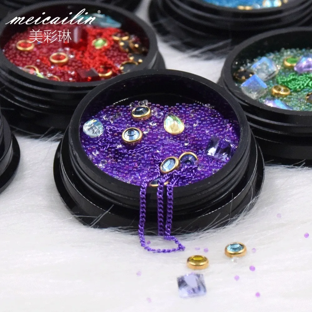 1 Box Mixed Colorful Acrylic Rhinestones Alloy Metal Frame Chains DIY Nails Decor Manicure Diamonds 3D Nail Art Decorations | Красота и