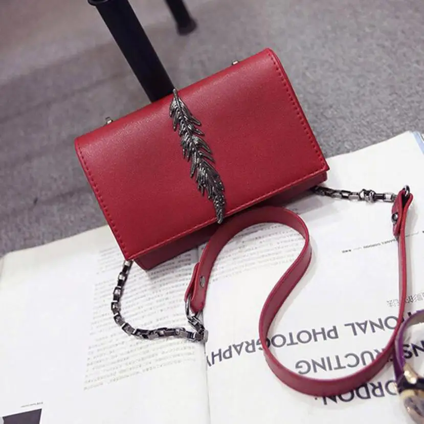 Мода новые женские bolsas feminina девушка кожа Мини Малый перо металлической цепью сумка сумки женская сумка мессенджер
