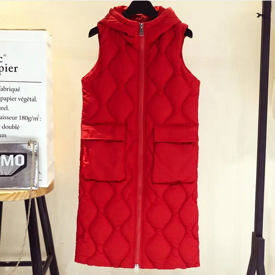 Женский Теплый жилет с капюшоном длинный Повседневный хлопковой подкладкой без