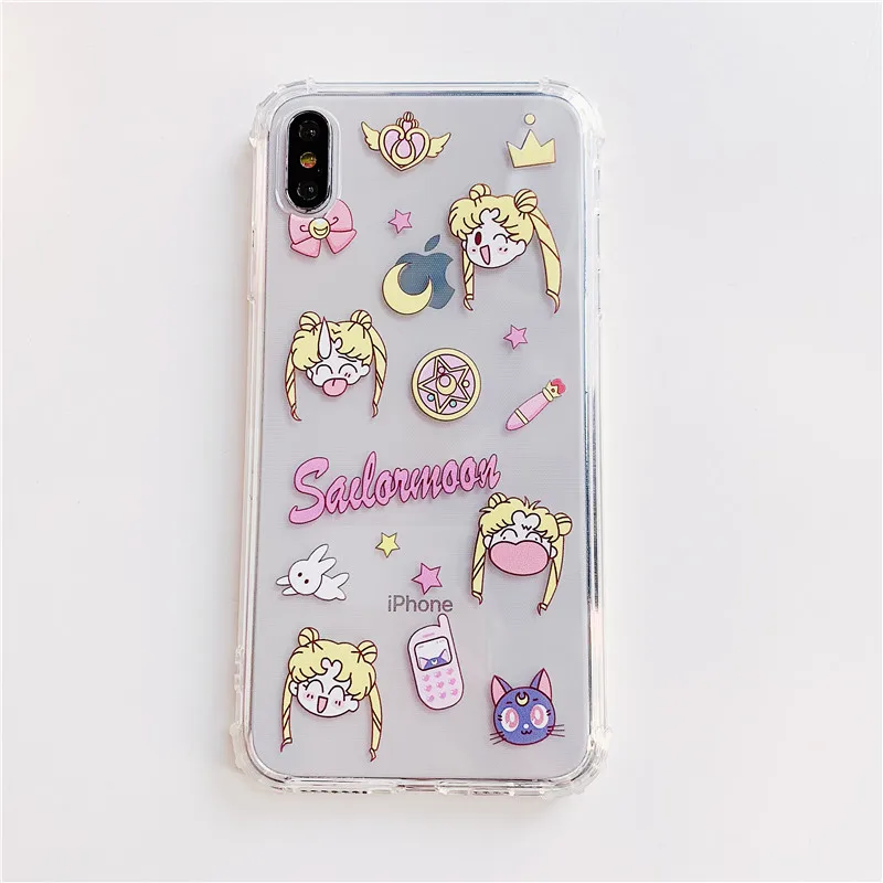 Милый чехол для телефона Sailor moon для девочек iphone 6 6s 7 8 Plus X XS Max XR, уплотненный чехол для телефона с четырьмя уголками - Цвет: 2