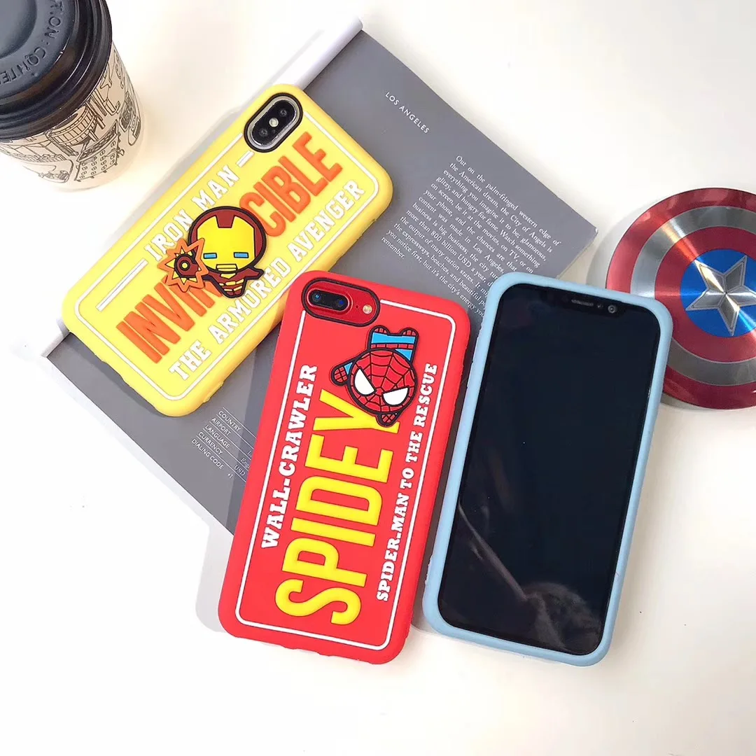 3D стерео Marvel Мстители чехол для iPhone 11 pro X XS Max Xr 7 8 6 Plus Железный человек Америка Капитан человек паук Мягкий силиконовый чехол