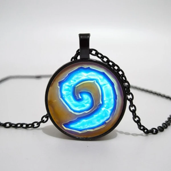 

WoW World of Warcraft Hearthstone Glass Round Pendant Charm Necklace Jewelry Chain Blue PendantS men Jewelry women gift