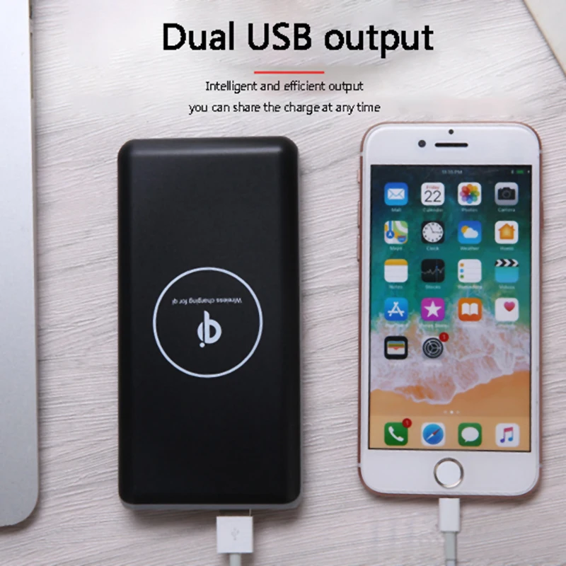 Беспроводное зарядное устройство 20000 мАч портативное для смартфонов 2 USB