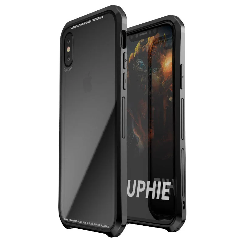 Роскошный прозрачный чехол для телефона для Apple iPhone X бампер 7 8 Plus coque стеклянная задняя крышка для iPhone 10 X чехол iPhone X - Цвет: Full Black