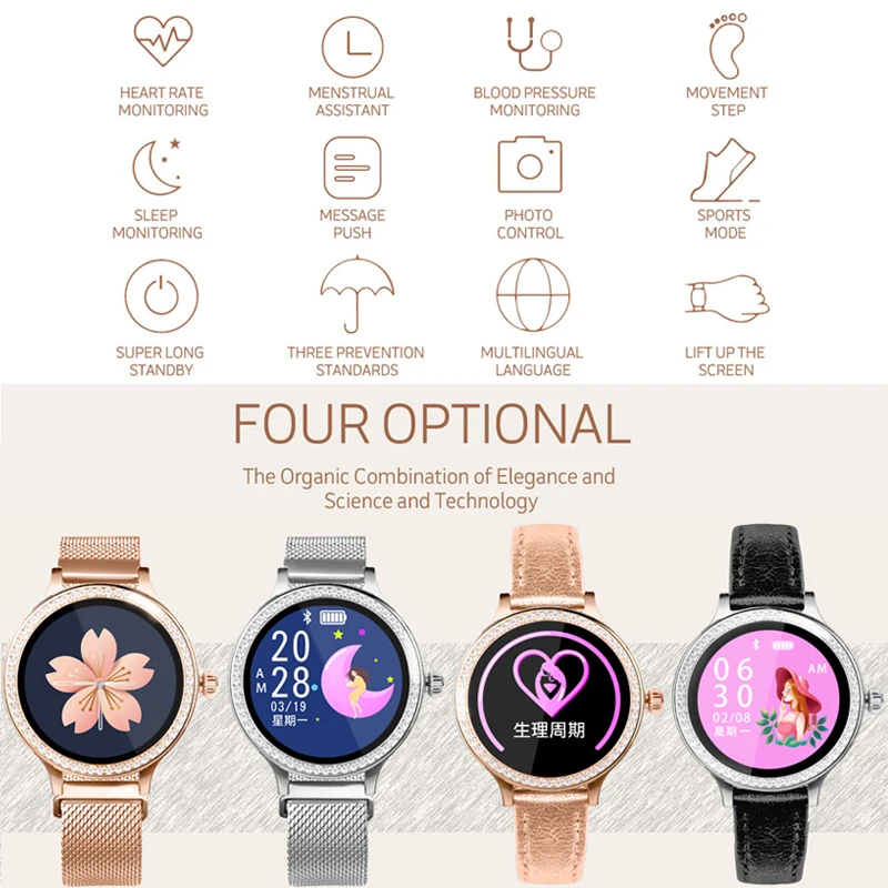 M8 Fashion Luxury Women Smart Watch Heart Rate Blood Pressure Monitor IP68 Waterproof Fitness Tracker Support All Languages | Электроника