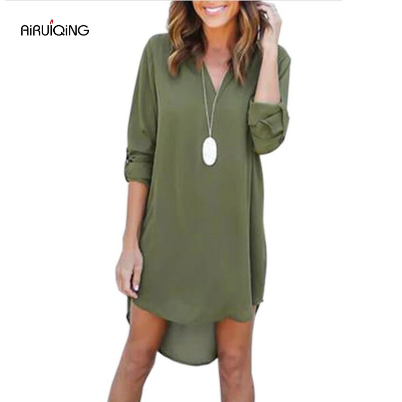 Женское Повседневное платье шифоновое большого размера с длинным рукавом
