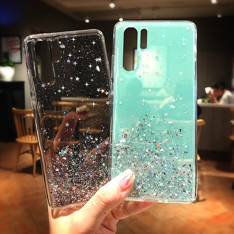 Премиум силиконовый блестящий чехол для huawei P30 pro блестящий дизайн со звездами ТПУ ударопрочный чехол для задней панели P30pro Модный чехол для женщин и девушек