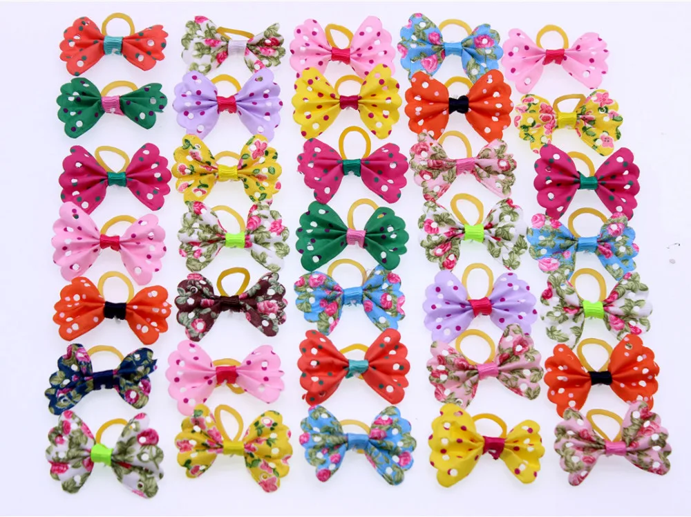 

50Pcs Dog Grooming Accessories Colorful Butterfly Style Pet Dog Hair Bow Rubber Bands Mix Color Handmade Dog Cat Hair Bow Rubber