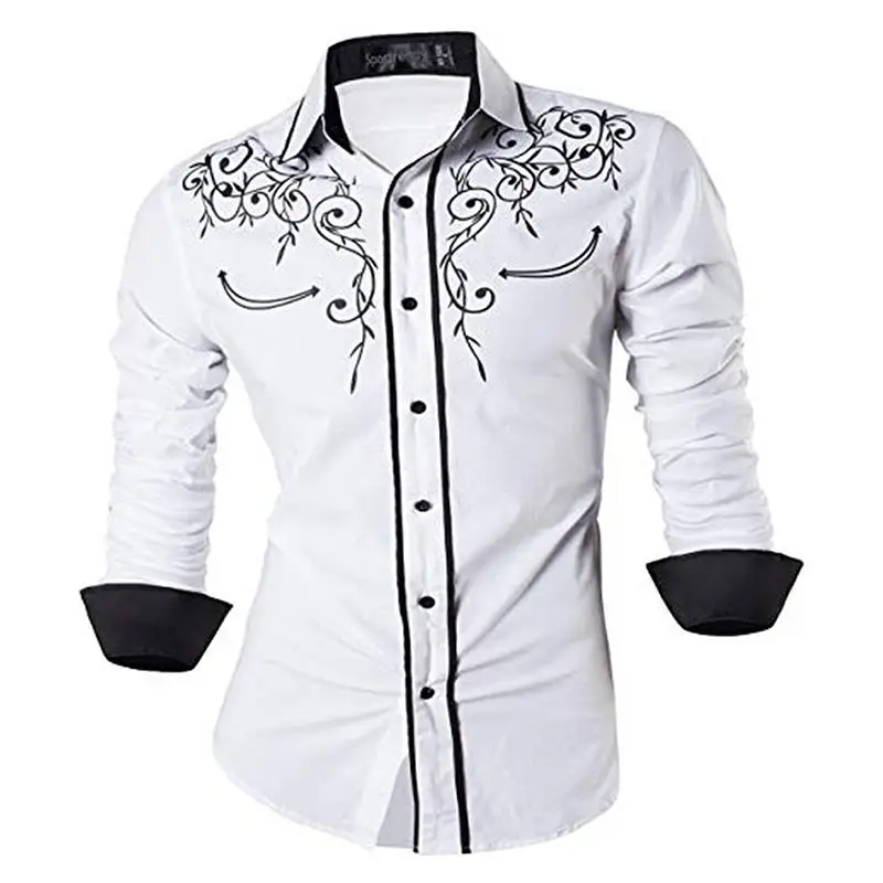JZS074-White Sportrendy, мужские рубашки, повседневные, модные, с длинным рукавом, облегающие, стильные, с принтом черепа, татуировки, JZS047 - Цвет: JZS074-White