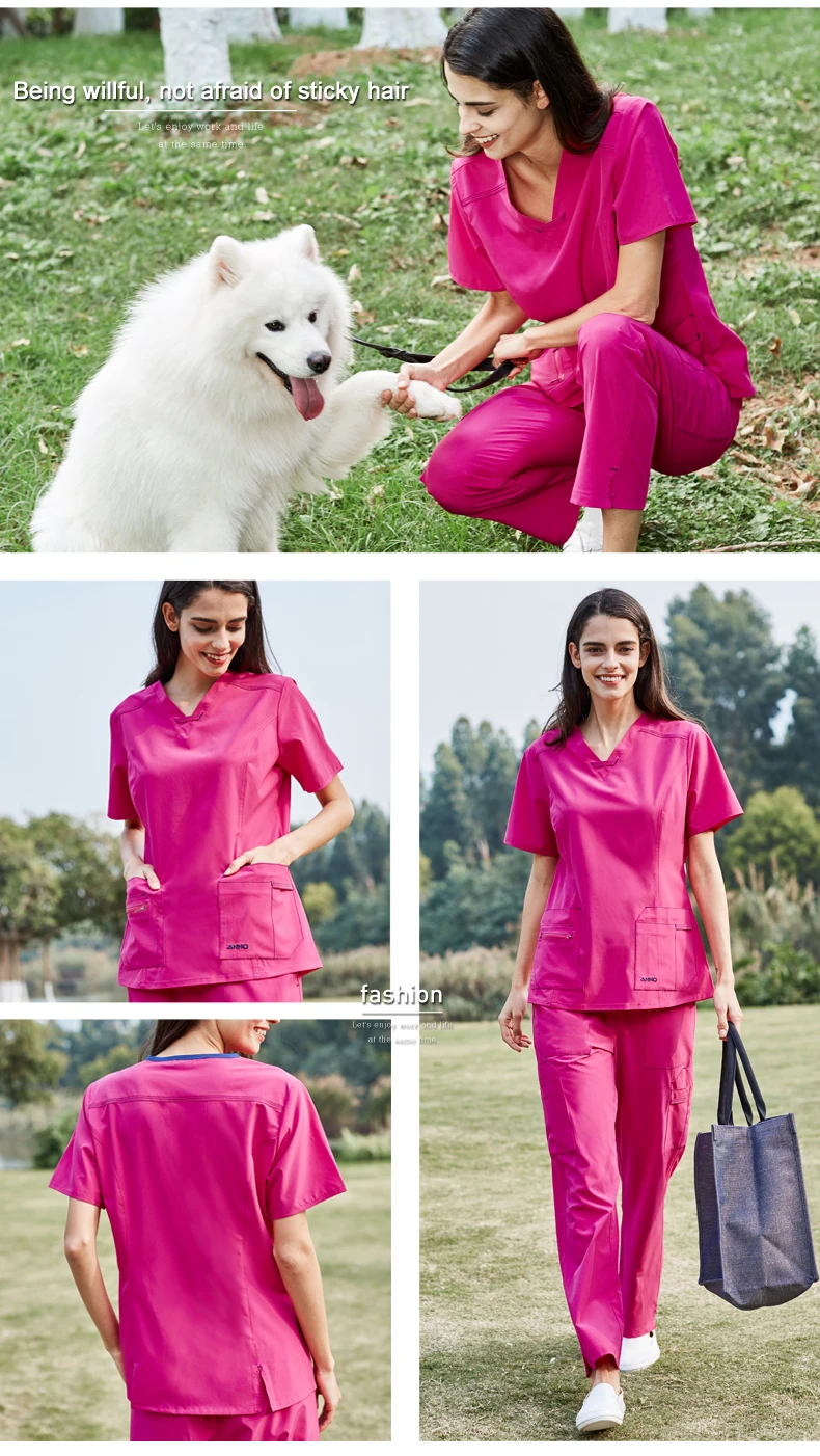 ANNO No stick hair Pet Больничная форма для женщин униформа медсестры Slim Fit медицинские скрабы набор Хирургическая Одежда эластичный костюм