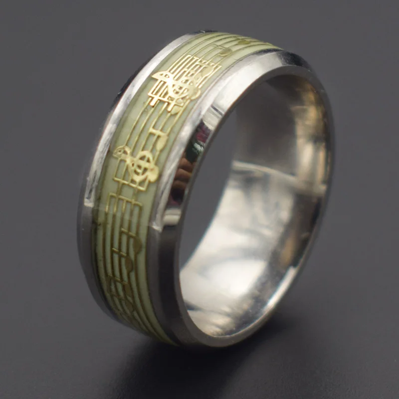 Люминесцентные кольца для мужчин и женщин из нержавеющей стали с инкрустацией