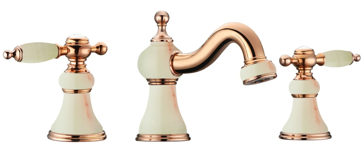 

Authentic European classical gold-plated marble double the three-hole faucet can be rotated a full copper antique natural jade