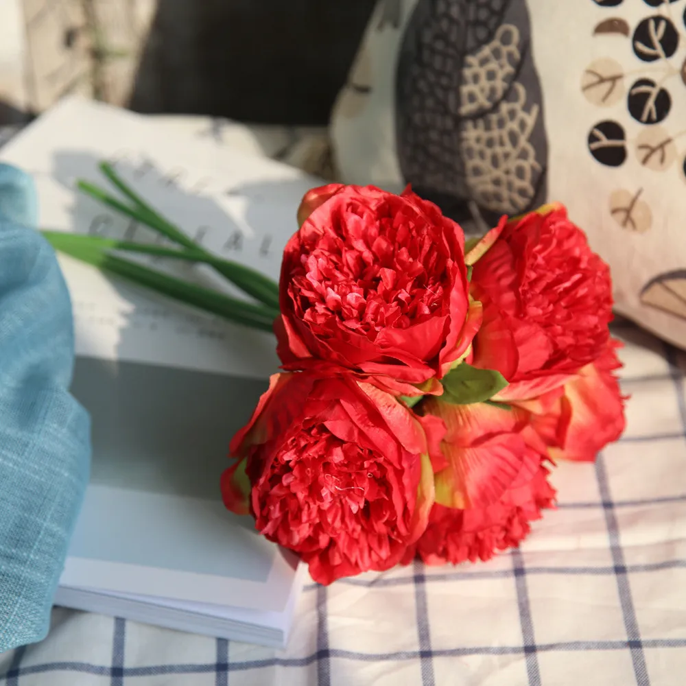 1 букет, 5 головок, искусственные цветы, пионы, пластиковые искусственные цветы, свадебный букет, свадебные, вечерние, домашний декор, дешевые цветы# RN - Цвет: E