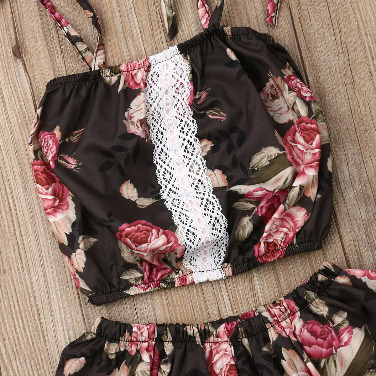 Одежда для новорожденных девочек Кружевное боди без рукавов с цветочным принтом