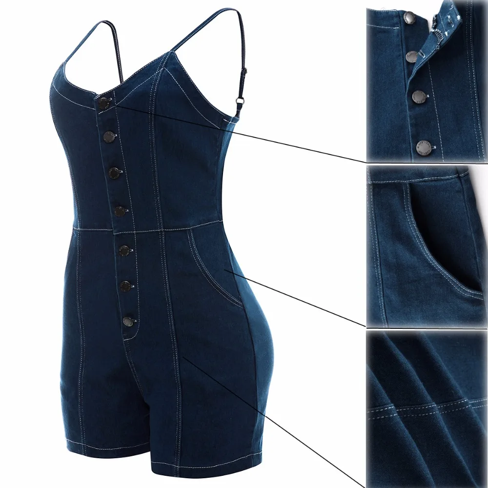 Для женщин шорты джинсовые Playsuit Bodycon Сексуальная Спагетти ремень v образным