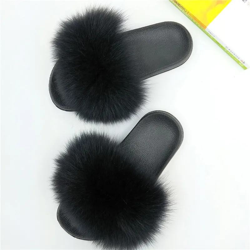 Меховые тапочки сезон лето Новинка из натурального Лисьего меха женские