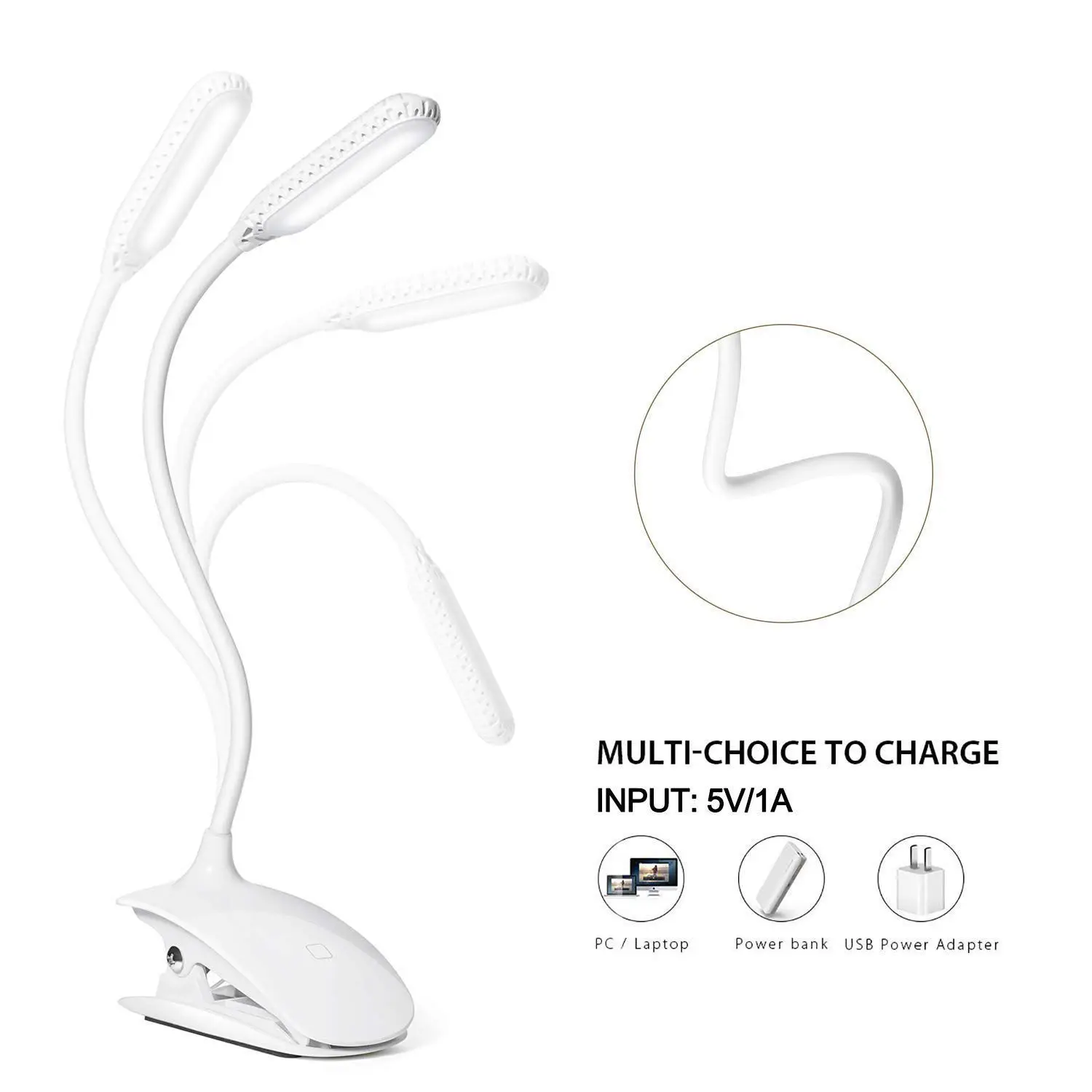 Led Clip Reading Light Daylight 12 Leds Lamp-3 Brightness USB Rechargeable Touch-Switch Bedside Book | Освещение