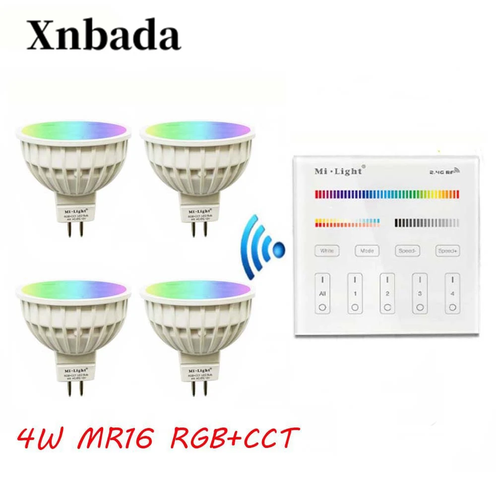 MiLight Светодиодная лампа 4 Вт MR16 RGB + CCT светодиодная B4 (3 В) Пульт дистанционного