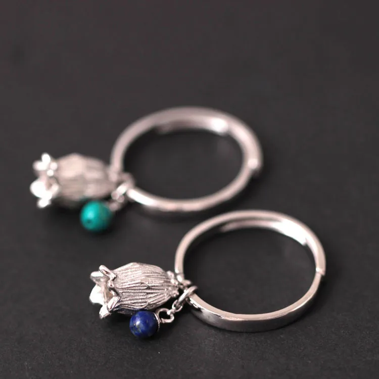Женское Винтажное кольцо из серебра 100% пробы с подвеской в виде цветка - купить по