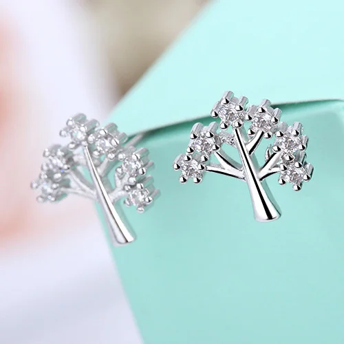 sereqi New Arrival!!! Focus Fashion Fine Excellent Jewelry Silver Color Crystal Zircon Wishing Tree Gift Stud Earrings For Women | Украшения