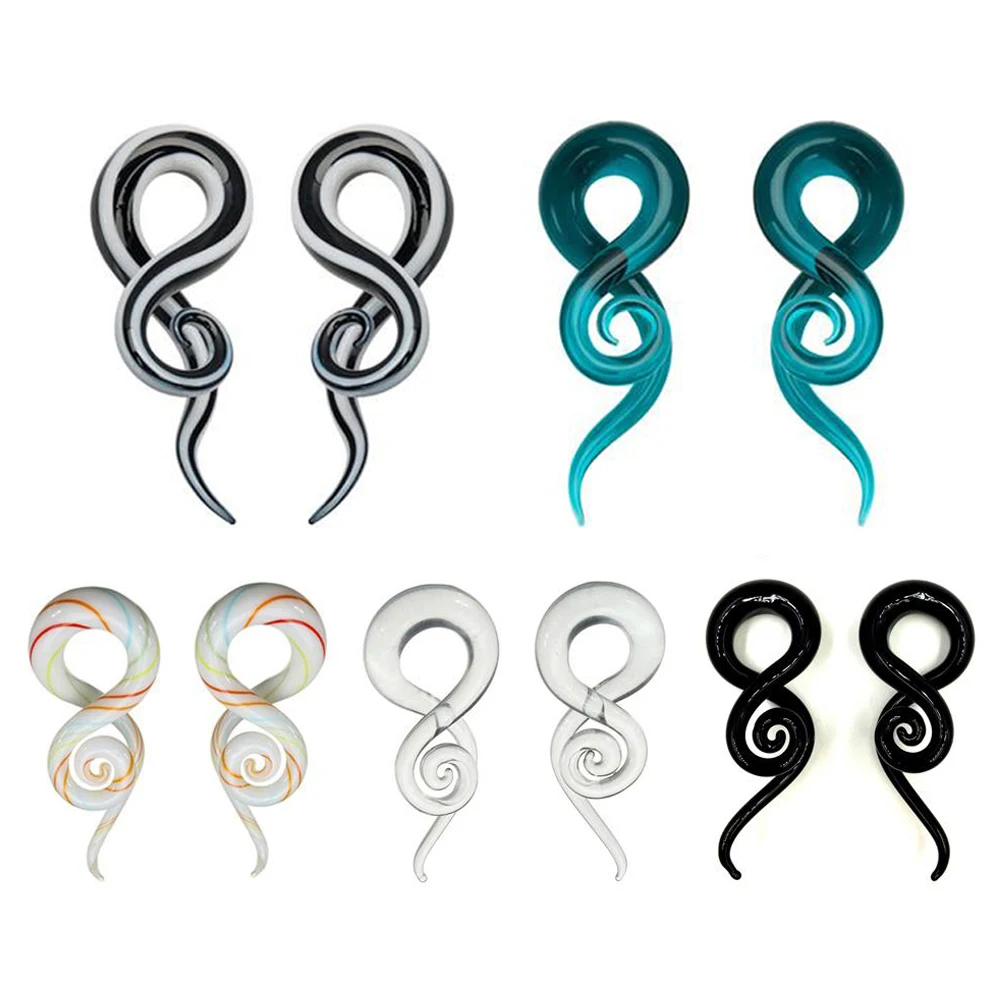Mix 5 Colors 5 пар Pyrex Стеклянная Ушная спиральная штанга широкие тоннели для ушей заглушки крученые серьги Растяжка расширитель ювелирные изделия для пирсинга тела ручной работы - Окраска металла: Mix 5 Colors
