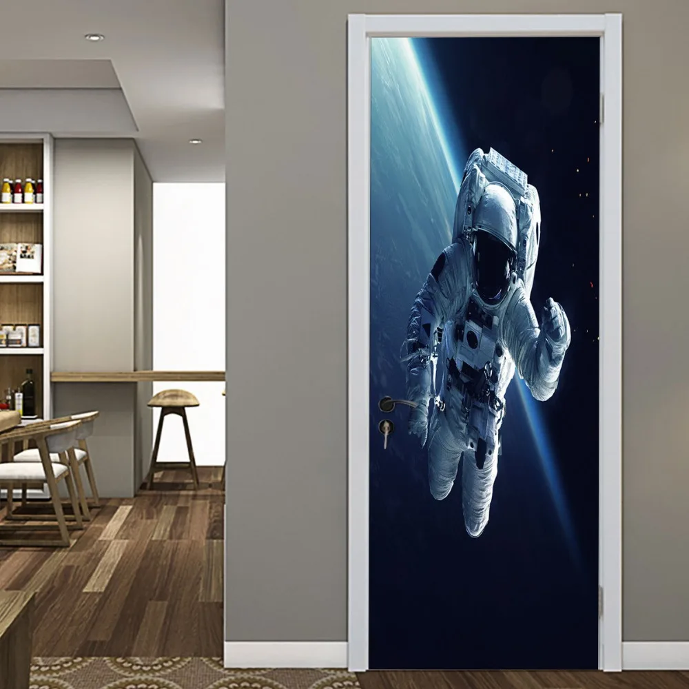 77*200 см 3D космический астронавт наклейка на дверь DIY самоклеющиеся виниловые обои для гостиной Фреска домашний дизайн наклейки декор плакат