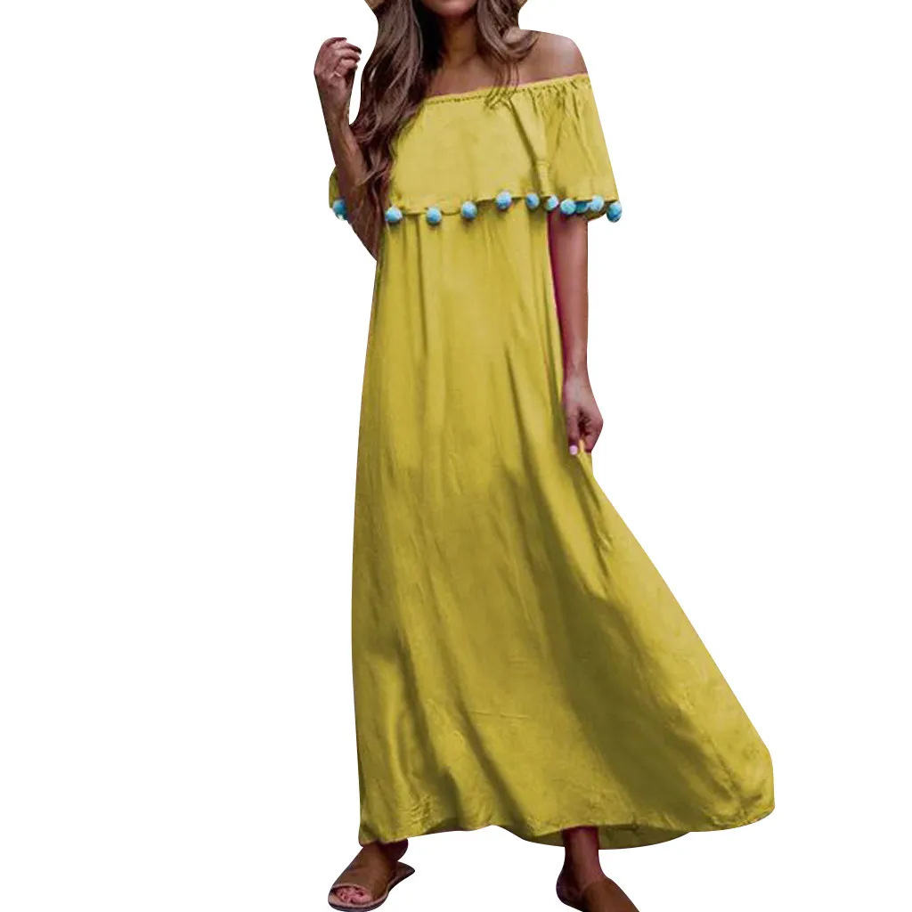 Модное богемное женское платье однотонное с вырезом лодочкой и открытыми