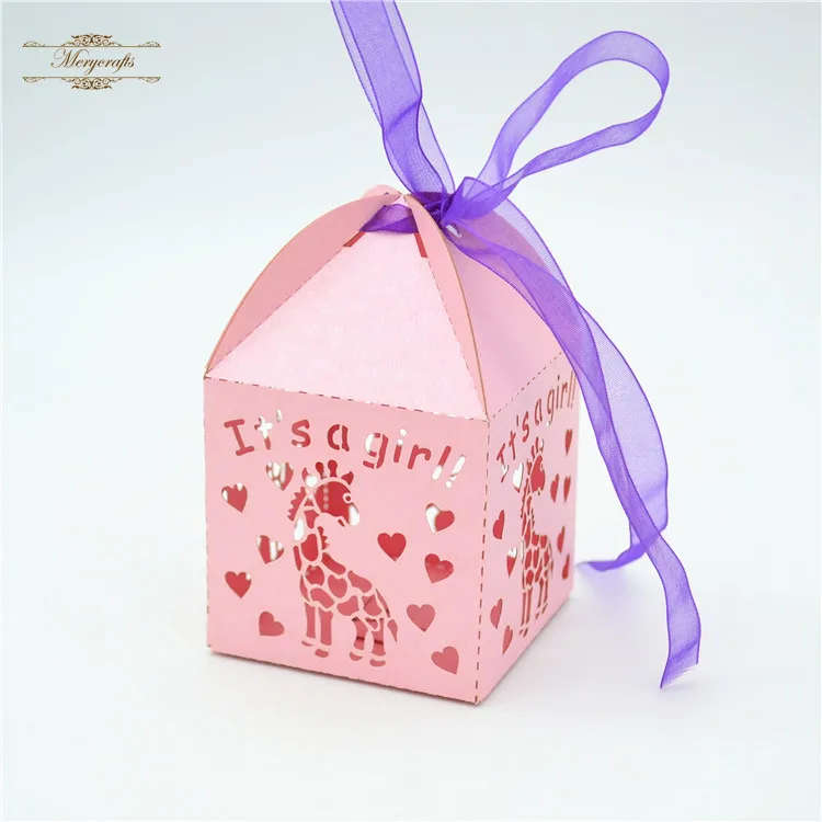 It's a girl laser cut lovely giraffe baby shower birthday favor boxes | Дом и сад
