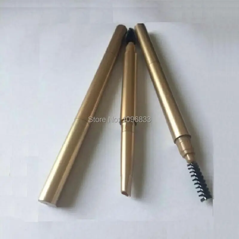 

Champagne Gold Empty Eyebrow Pencil Cosmetic Packing Pen Container for Triangular Pencil Core Two Heads with Eyebrow Brush 50pcs