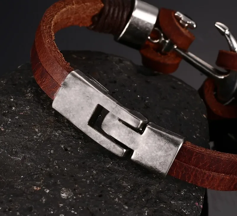 Fate Love Brown Genuine Leather Bracelets Charm Mens Jewelry Anchor Male Accessories 109 | Украшения и аксессуары