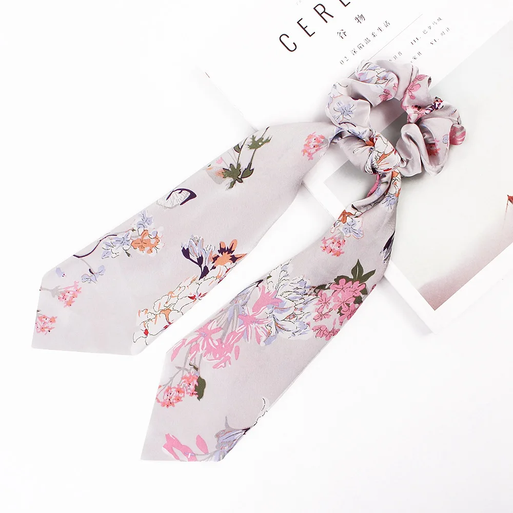flower gray Модная Женская эластичная повязка для волос с принтом, повязка для волос, шарф, резинка для волос, лента, шелковая резинка для волос, повязка для волос, аксессуары для волос для девочек - Цвет: flower gray