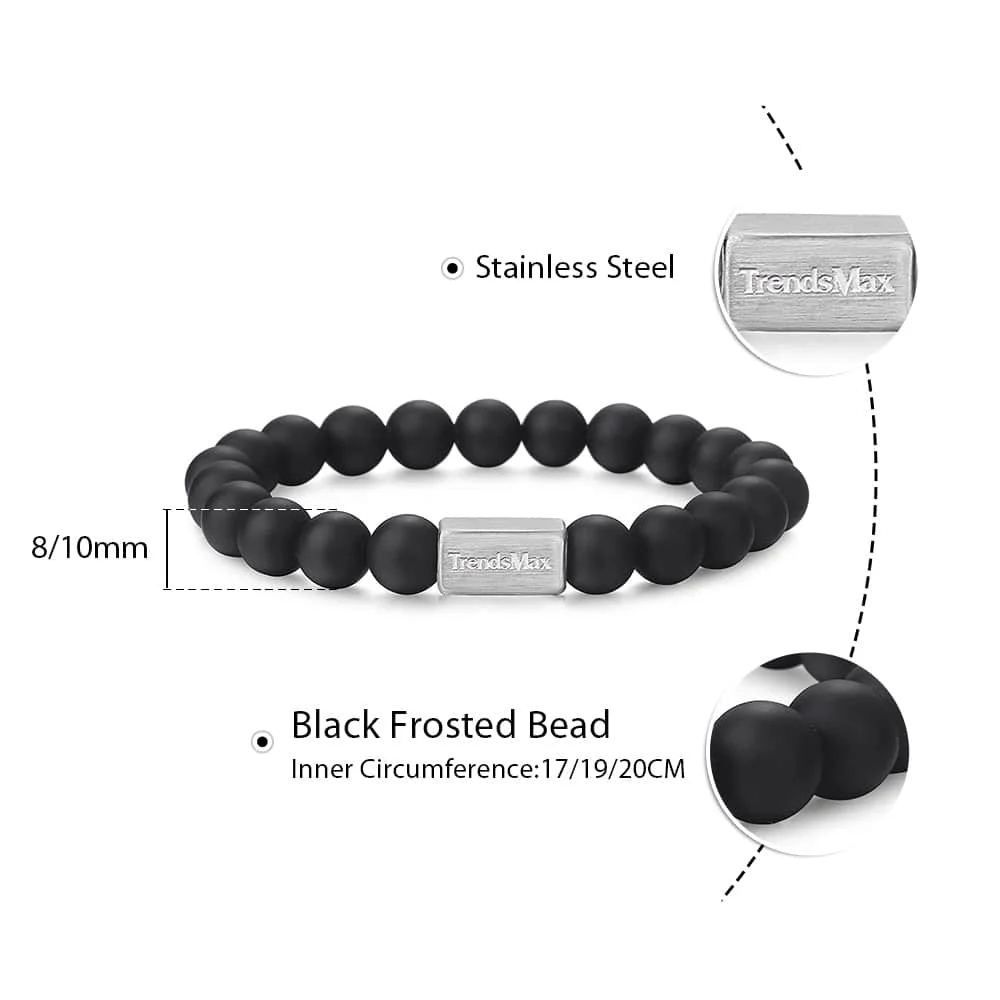 Natural Black Matte Obsidian Bracelet Mens Womens Wristband Beaded Stretch Stainless Steel Chain Bracelet Gem Crystal TBB01109 |