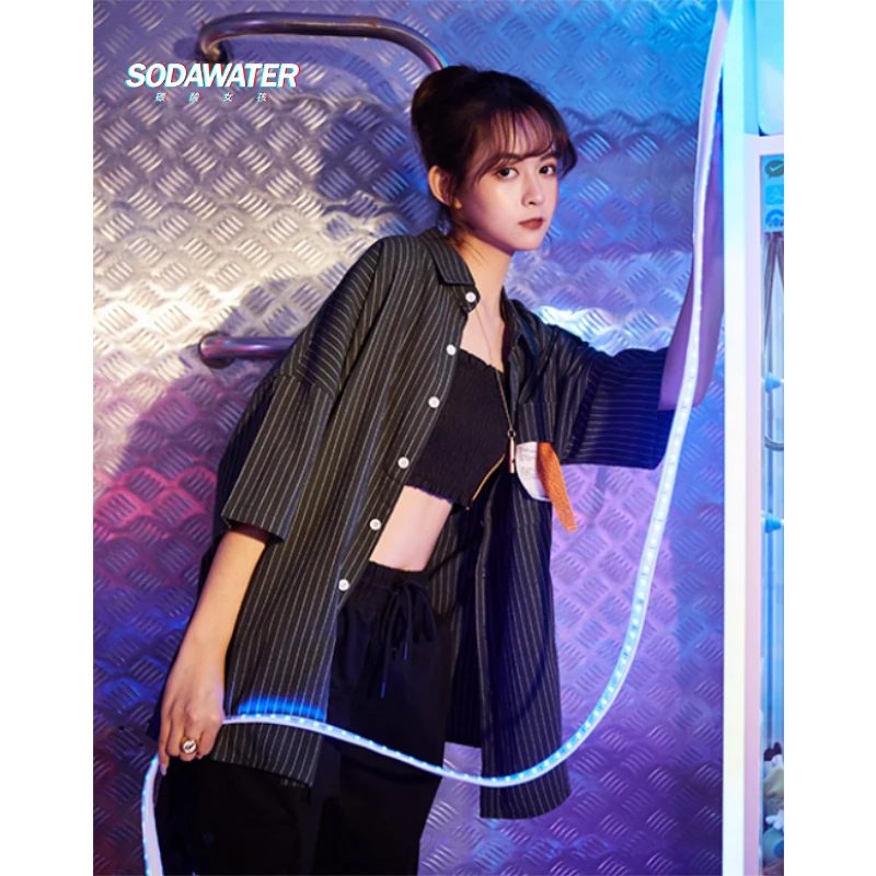 Женская Повседневная рубашка SODAWATER в полоску с короткими рукавами большие