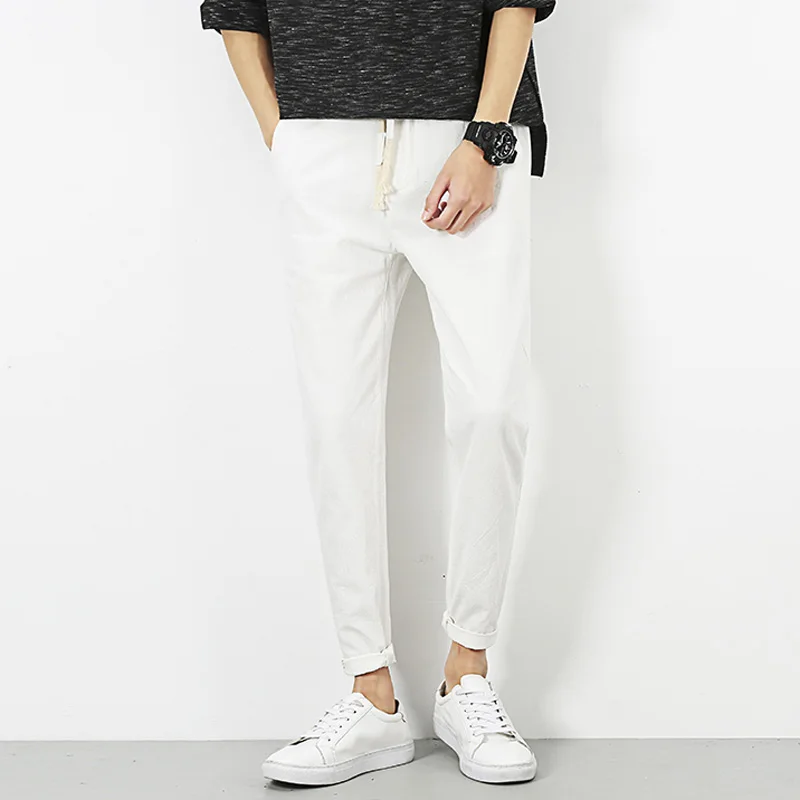 Мужские льняные прямые брюки до щиколотки 4 цвета 2019|straight pants men|pants menankle length |