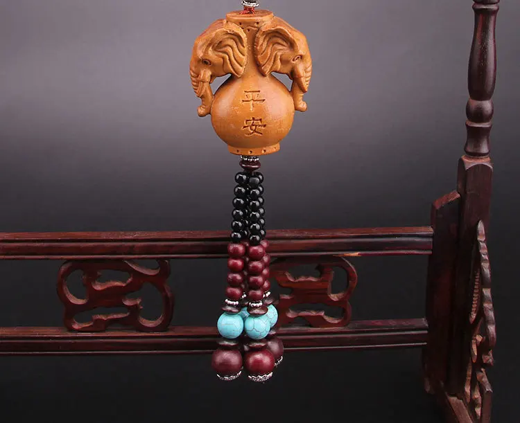 Персиковое дерево резной автомобильный кулон двойная форма слона зеркальные