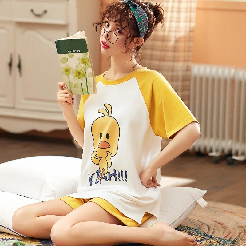 Женский летний пуловер футболка + шорты пижамные наборы тонкая круглая горловина