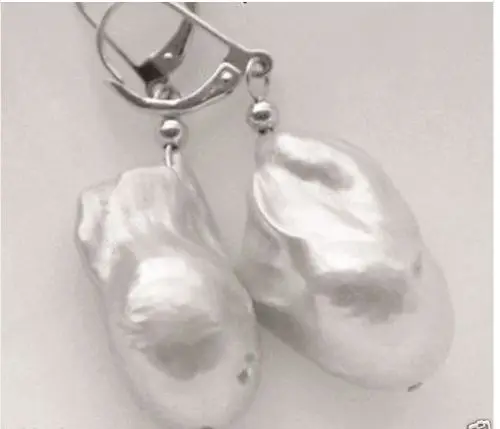 

charming PAIR OF Huge 20-23mm 925 silver white baroque keshi reborn pearl dangle earring shipping free