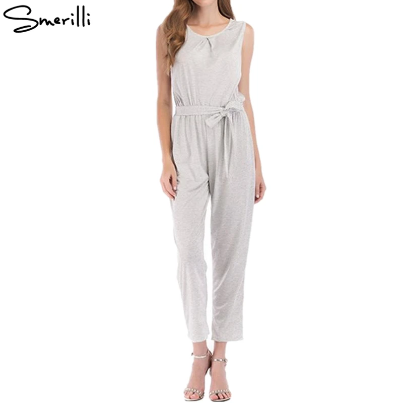 2018 Women Sleeveless Jumpsuits Solid Slim Waist Female Elegant Bodysuits O-neck OL Rompers Playsuits Long Pants | Женская одежда