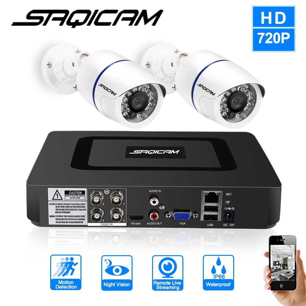 Saqicam 4CH CCTV камера система 720P 1080N DVR 2 шт. 1200TVL ИК Водонепроницаемая наружная