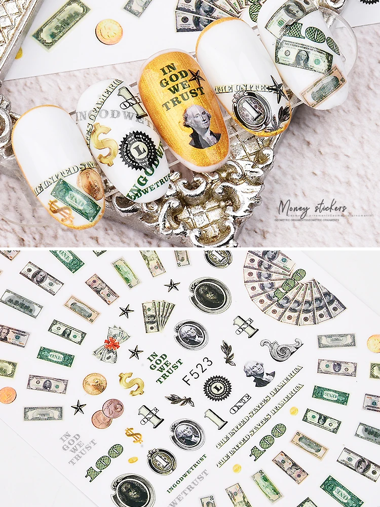 Наклейка для ногтей на доллар США наклейки украшения наклейка с монетами