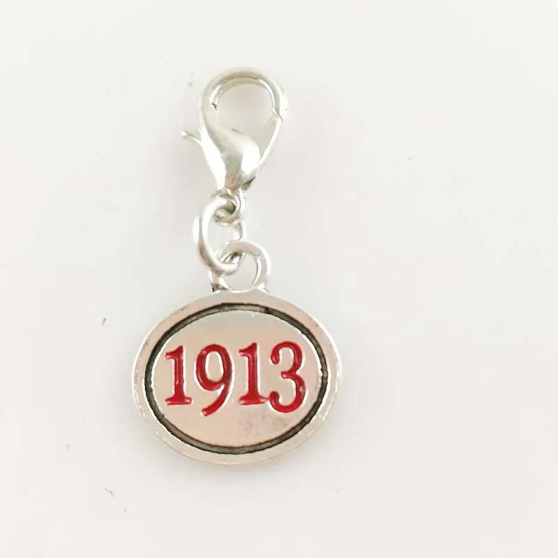 with lobster clasp Женский клуб греческий Дельта Сигма Тета DST Подвеска из эмали Красный 1913 буква Шарм 30 шт./партия - Окраска металла: with lobster clasp
