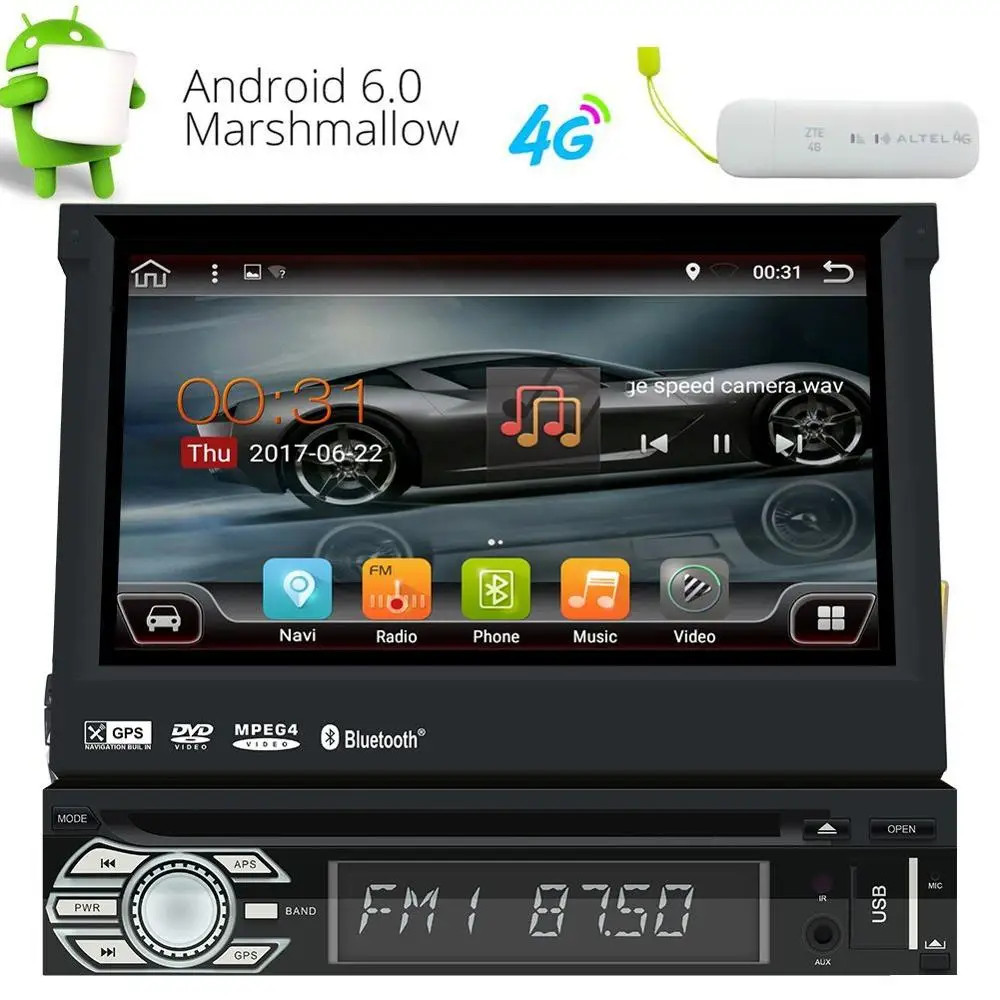 Один Din Android 6 0 четырехъядерный 7 ''автоматический сменный сенсорный экран в