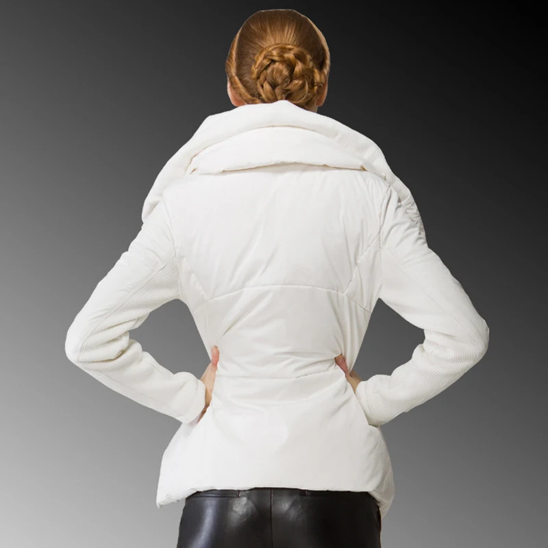 Белая Утка Вниз Зима Короткая Куртка Женщин Большой Лацкан Кружева вверх Луч