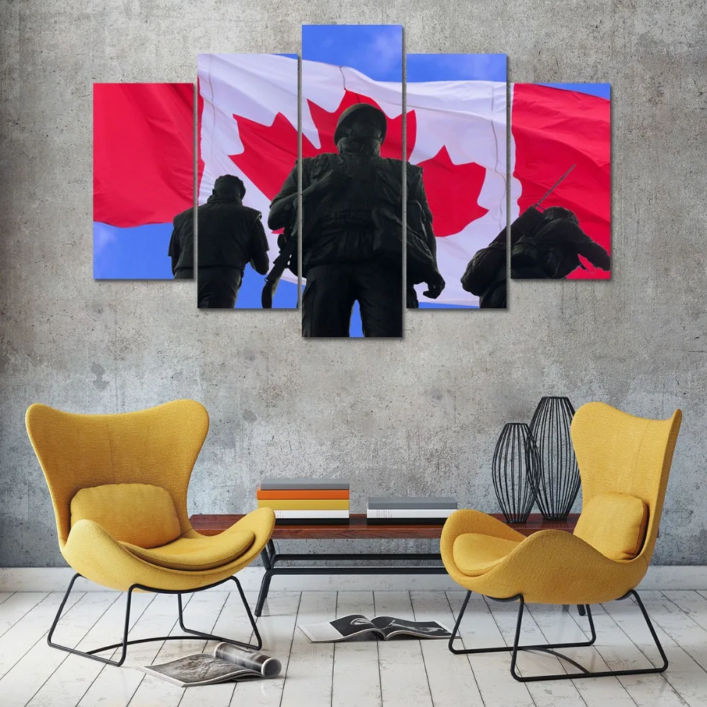 HD печать 5 шт. канадский флаг солдат холст настенная живопись современный