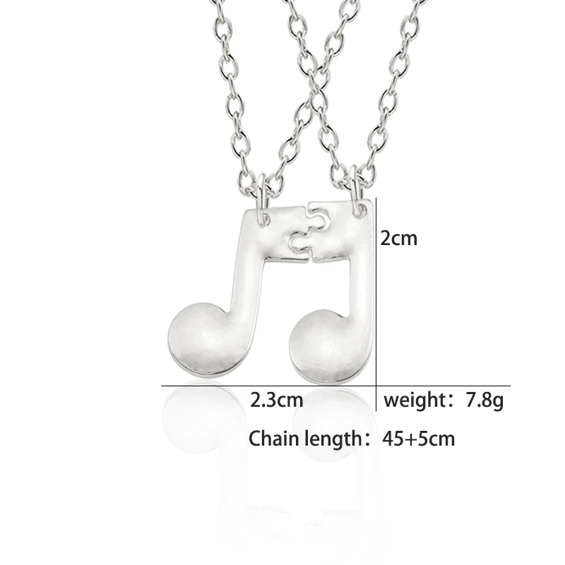 2 Pieces / Set Personality Fashion Note Necklace Music Friendship Stitching Women Pendant Best Friend BFF Couple Necklace Gift images - 6