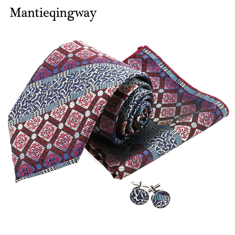 Mantieqingway, Ретро стиль, 8,5 см., галстуки Gravata Mens, жаккардовый, носовой галстук, запонки, наборы, широкий галстук, квадратные запонки, Наборы для мужчин